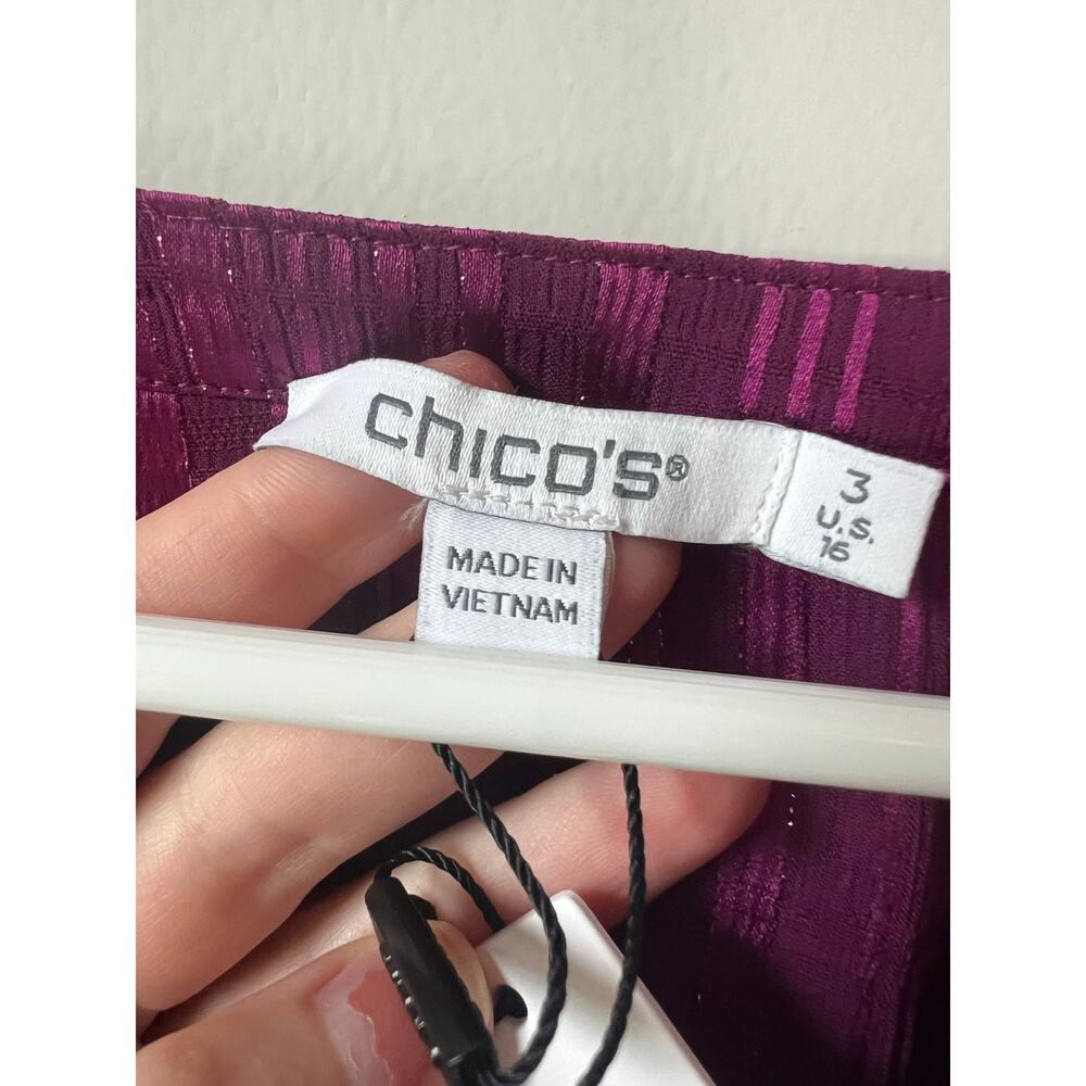 NEW Chico's Split Neck Crinkle Blouse Magenta Purple Shimmer Long Sleeve Sz 16 - Picture 4 of 16